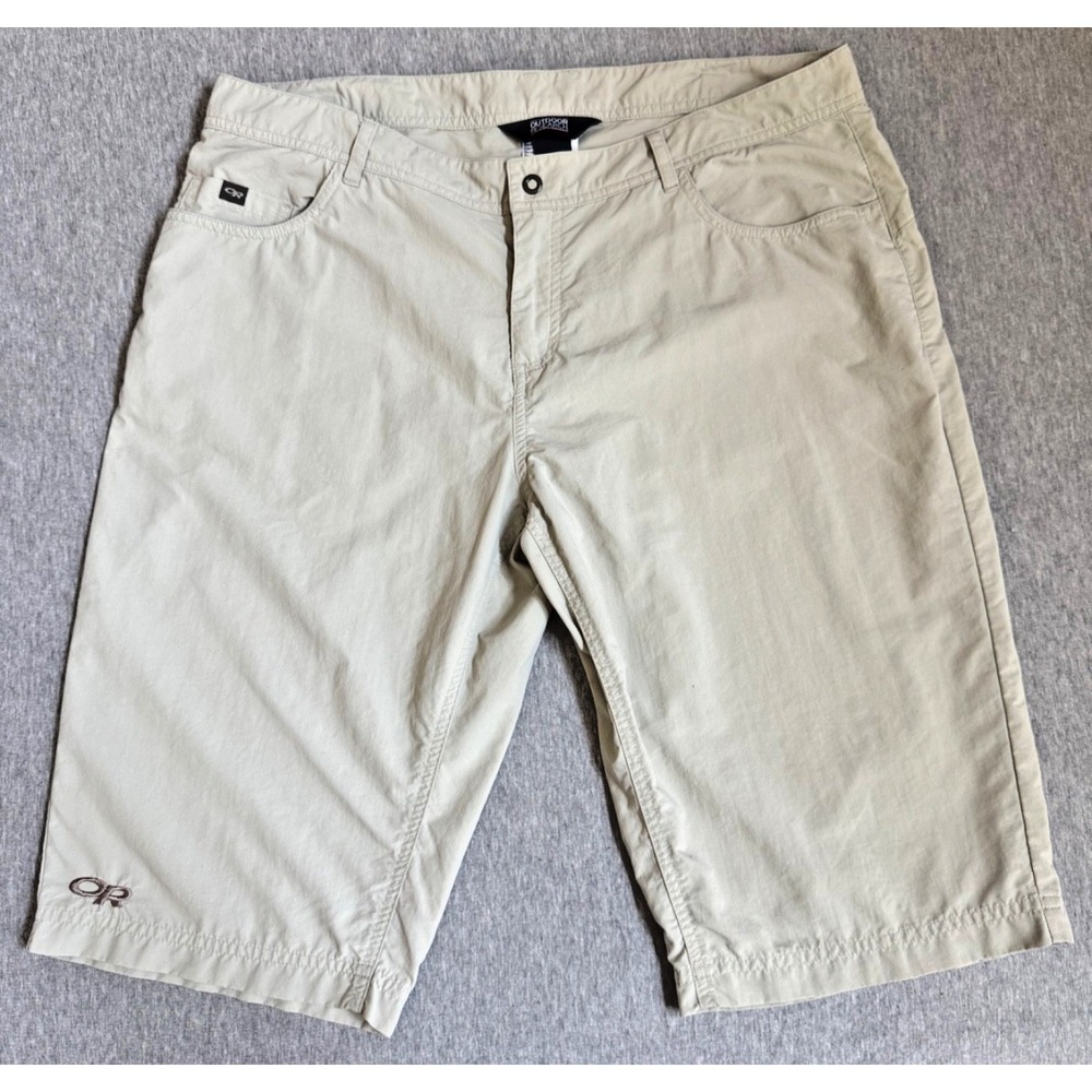 Outdoor Research OR Women Hiking Shorts Size 12 Beige Khaki Stretch Zip Pockets